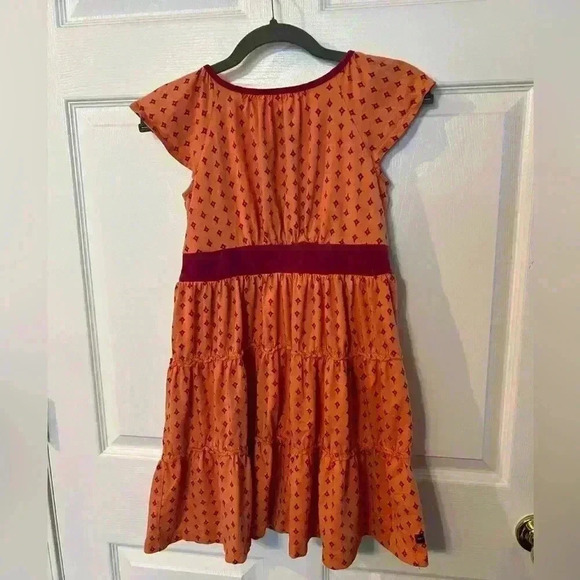 Tea Collection Print 100% Cotton Dress Orange with Pink Geometric Design Girls 8 - Picture 4 of 5